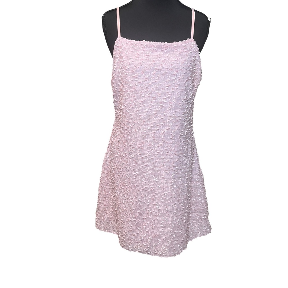 Lulus Pop the Bubbly Pink Preppy Tweed Mini Shift Party Dress Light Pink Sz L - Picture 5 of 14